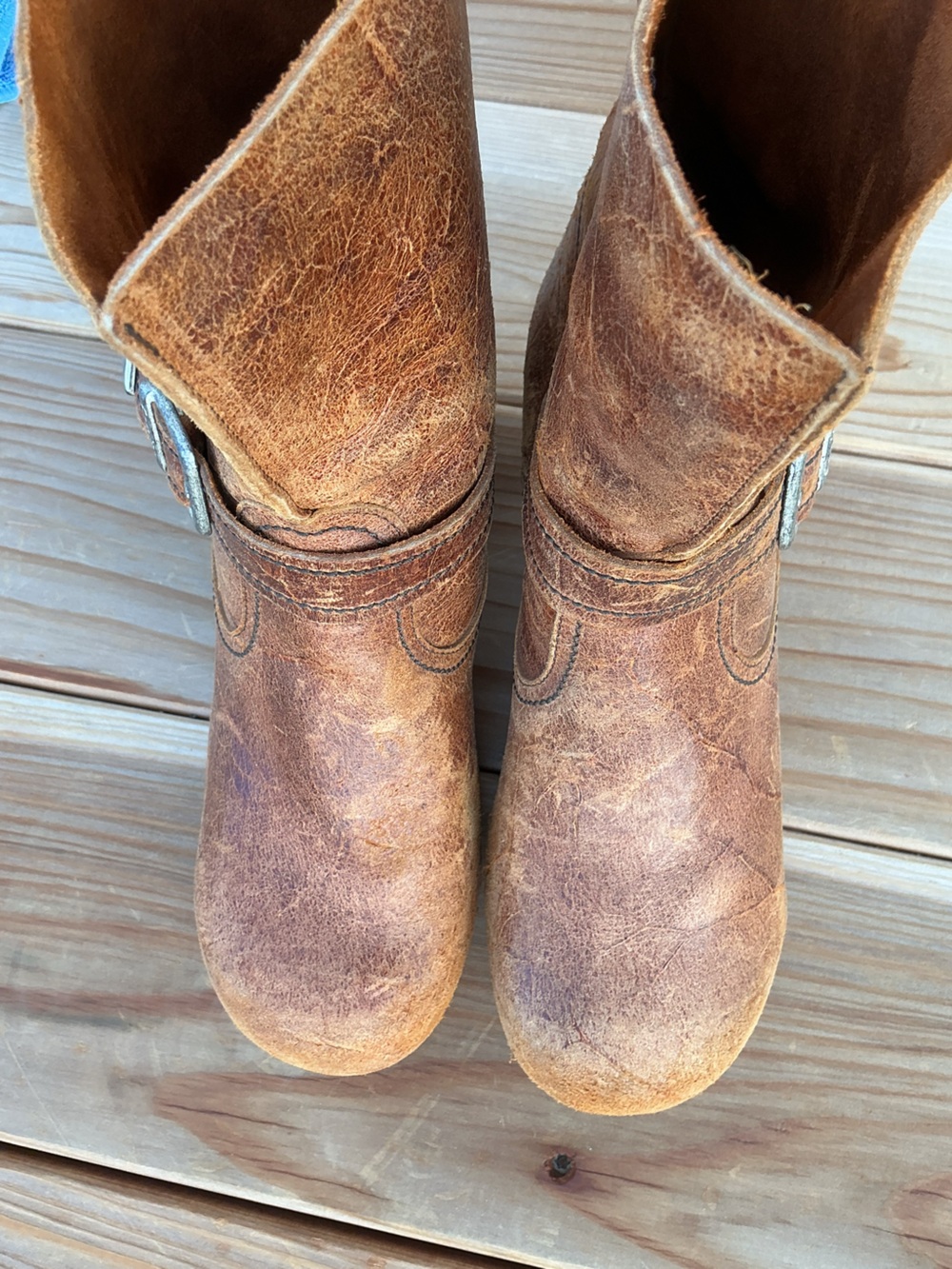 Sanita Distressed Brown Leather Wood Heel Buckle Boots Boho Clog Size 8 New - Picture 11 of 16